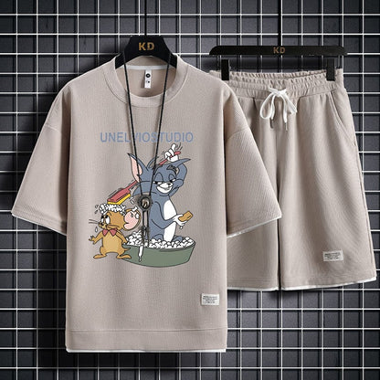 男女兼用 大人気 プリント Tシャツ & ショーツ セットアップ F-13331