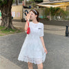 売れ筋   レース 膝丈 半袖 Tシャツワンピース ＜F-1953＞