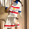 数量限定 プリント切り替え カジュアル 半袖Ｔシャツⅹパンツセット全2色 <F-8665>