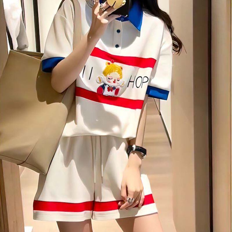 数量限定 プリント切り替え カジュアル 半袖Ｔシャツⅹパンツセット全2色 <F-8665>