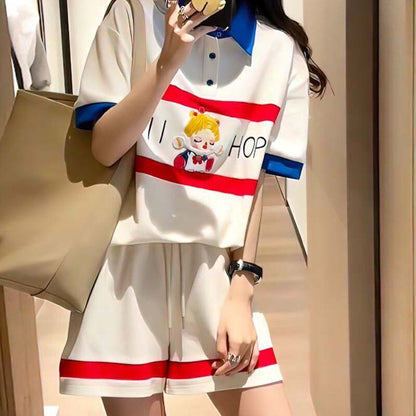 数量限定 プリント切り替え カジュアル 半袖Ｔシャツⅹパンツセット全2色 <F-8665>