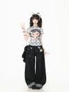 着瘦せ 水玉 プリント メッシュ Tシャツ F-13579