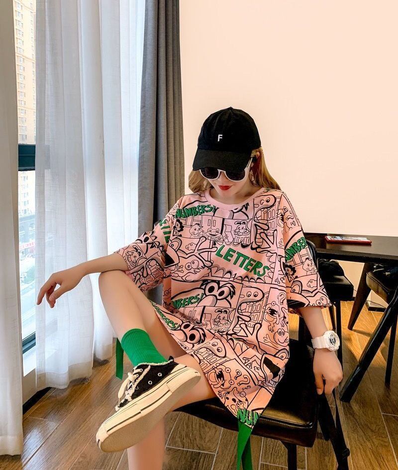 超人気 アバンギャルド 個性派 ラウンドネック プリント全2色 半袖Tシャツ<F-8720>
