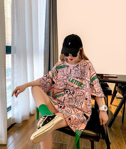 超人気 アバンギャルド 個性派 ラウンドネック プリント全2色 半袖Tシャツ<F-8720>
