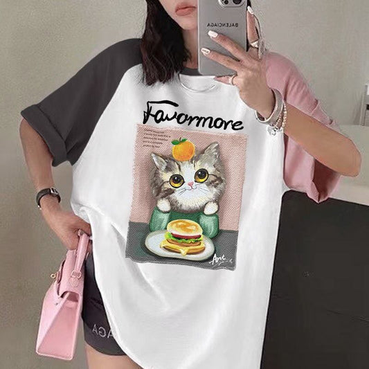 話題沸騰中 プリント切り替え 新作 全2色 半袖Tシャツ カットソー ＜F-8682＞