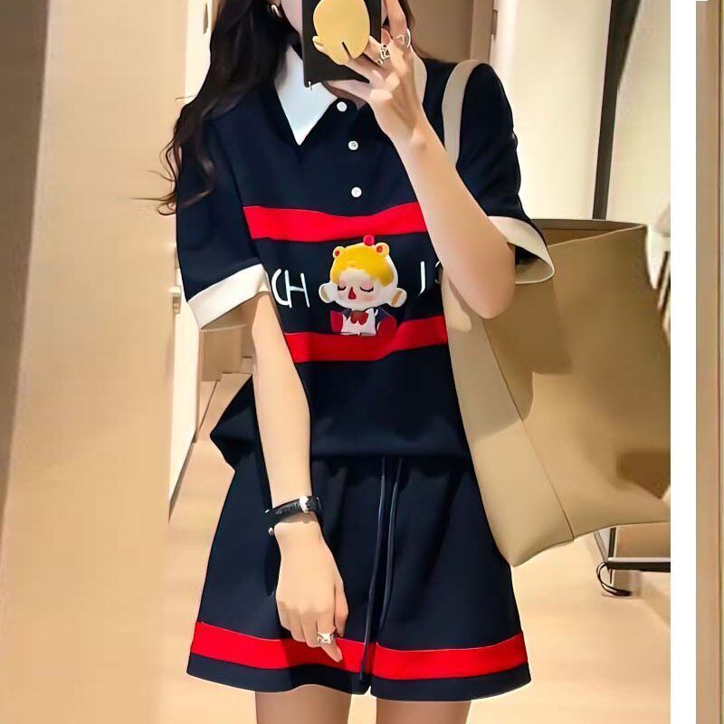 数量限定 プリント切り替え カジュアル 半袖Ｔシャツⅹパンツセット全2色 <F-8665>