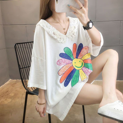 大人可愛い   ゆったり 三色半袖Tシャツ＜F-8129＞