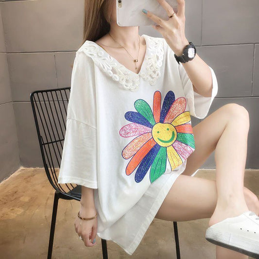 大人可愛い   ゆったり 三色半袖Tシャツ＜F-8129＞