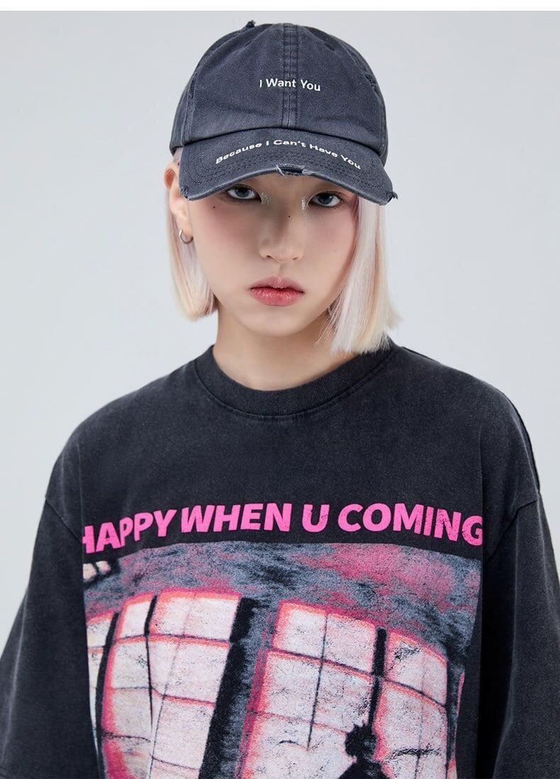 タイドブランド   ロックアメリカンストリートレタープリント半袖Tシャツ<F-2903>