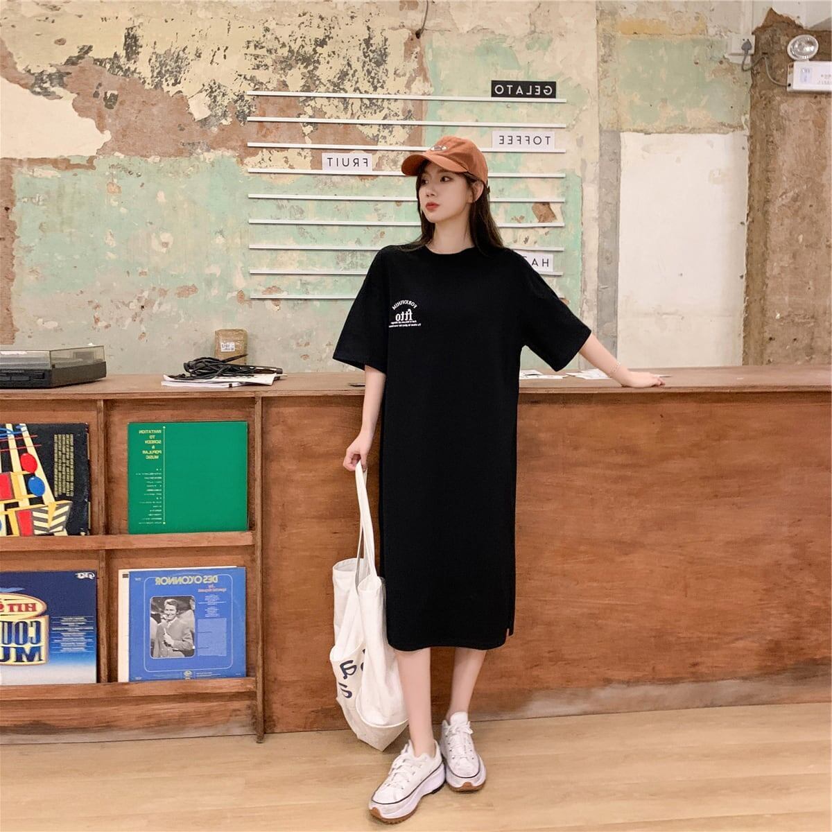 美人度アップ プリント チャーミング Tシャツ カットソー ワンピース＜F-3602＞