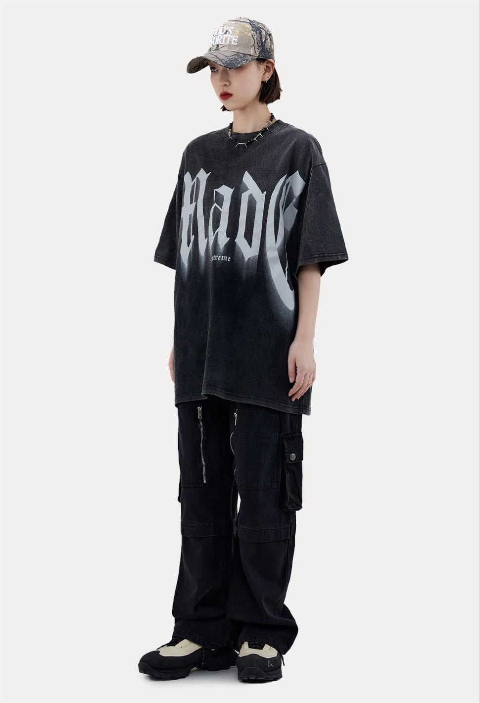 トレンドのアメリカンストリートビッグレタープリント半袖Tシャツ<F-2904>