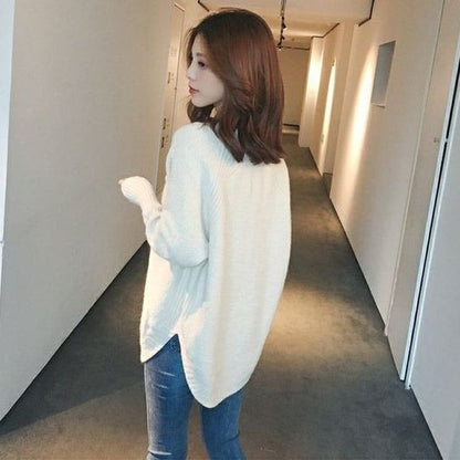 美人度アップ 長袖 Vネック 無地 ニット セーター＜F-2287＞