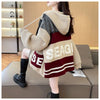 トレンド感UP デニム切替 配色 フード付き ニットカーディガン F-50181