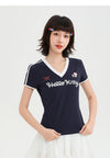 人気高い Vネック 配色 プリント 半袖 Tシャツ F-13546
