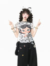 着瘦せ 水玉 プリント メッシュ Tシャツ F-13579