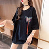 最新デザインセンス刺繍純綿ルーズ半袖Tシャツ<F-2949>