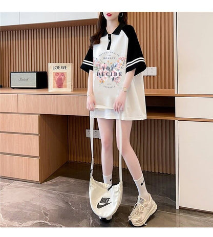 POLOネック   バタフライ ラグランTシャツ ゆったりワンピース ＜F-3023＞