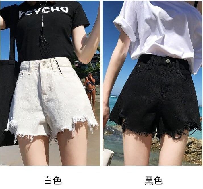 【半額！期間限定！！】シンプルファッションルーズワイドレッグAライン薄いオールマッチリップドハイウエストデニムショートパンツ<F-3034>