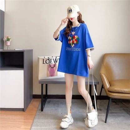 とてもデザイン性の高いモザイクエレメント半袖Tシャツ<F-2986>
