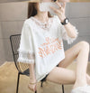 エレガントなレースステッチ半袖Tシャツ<F-3030>