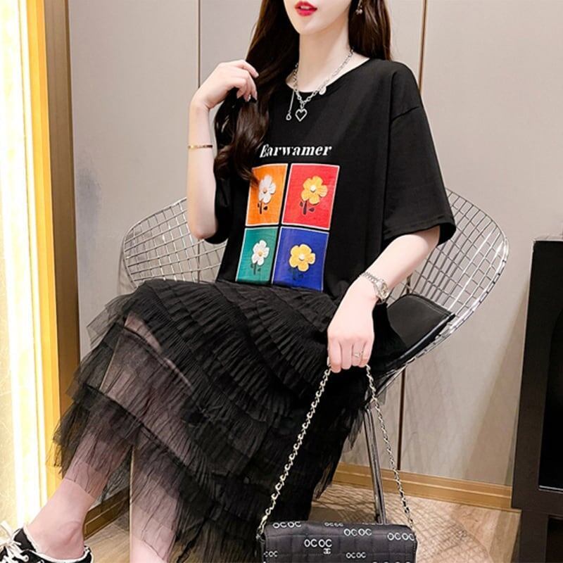美人度アップ   デザイン感 プリント ワンピース＜F-3485＞