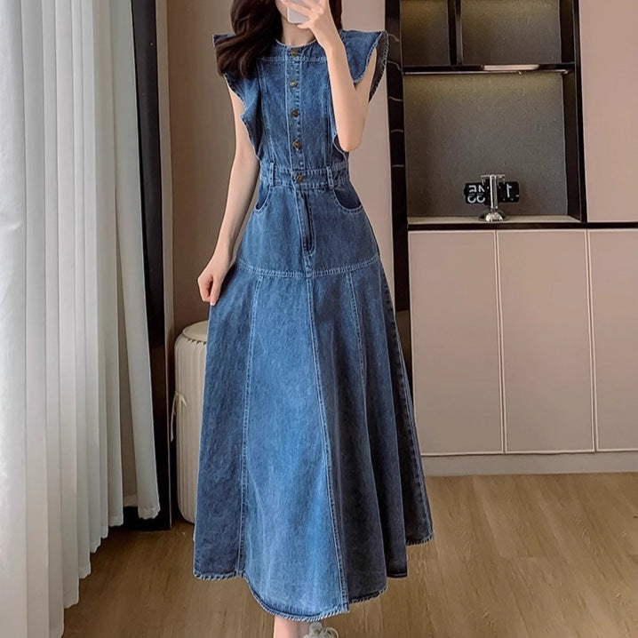 【新品タグ付き】DIESEL ノースリーブ　デニムワンピース　袖フリル　80cm 新品タグ付き】DIESEL ノースリーブ デニムワンピース 袖フリル 80cm
