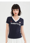 人気高い Vネック 配色 プリント 半袖 Tシャツ F-13546