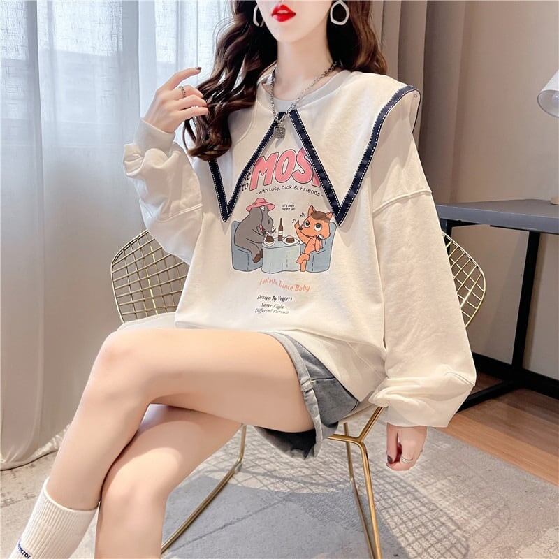 絶対欲しい   セーラ服の襟 長袖Tシャツトップス<F-4036>