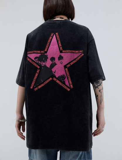 アメリカのストリートタイドブランド   レトロロックプリント半袖Tシャツ<F-2892>