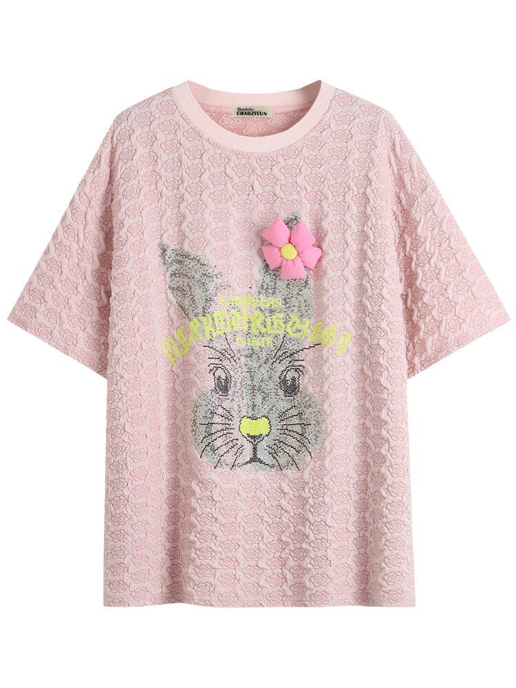 話題沸騰中 キュート カジュアル ホットダイヤモンド 半袖Tシャツ＜F-8626＞