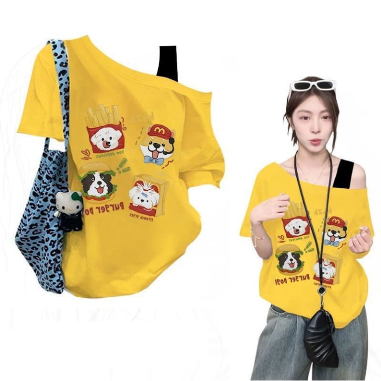 オフショルダー ルーズシルエット 大人気 Tシャツ F-13335