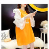 女子力アップ アルファベット パフスリーブ プリント ロングTシャツ ゆったりワンピース ＜F-3054＞