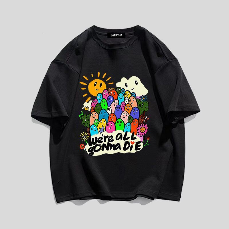 スタイルアップ効果抜群 キュート カジュアル ルーズ プリント全6色 半袖TシャツF-8970