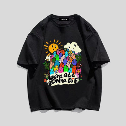 スタイルアップ効果抜群 キュート カジュアル ルーズ プリント全6色 半袖TシャツF-8970