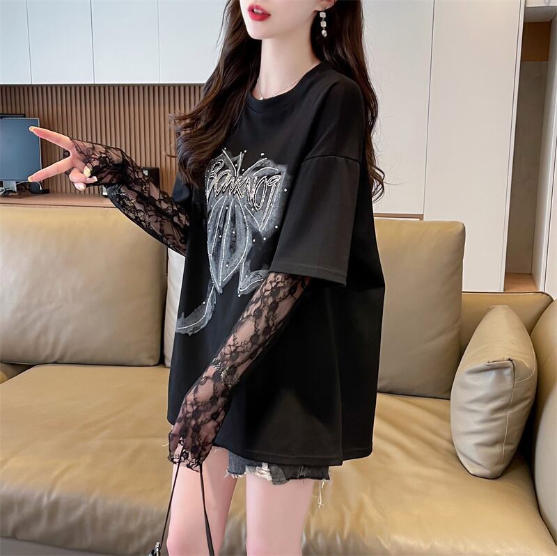 話題沸騰中 レイヤード風 美人度アップ ルーズ Tシャツ ＜F-8707＞