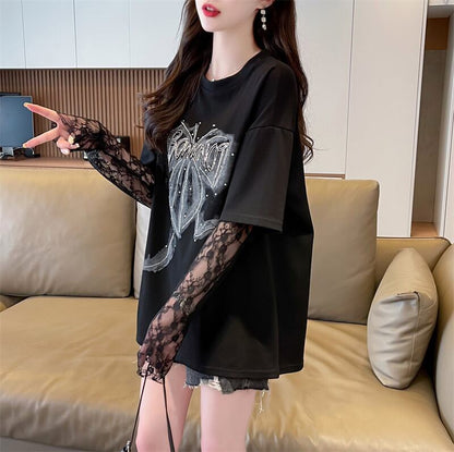話題沸騰中 レイヤード風 美人度アップ ルーズ Tシャツ ＜F-8707＞