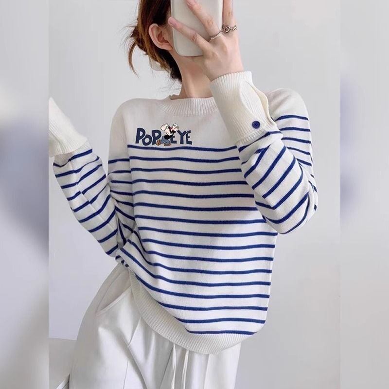 都市ファッショ デザイン オシャレ 気質アップ ストライプ柄 ニットトップスF-9661