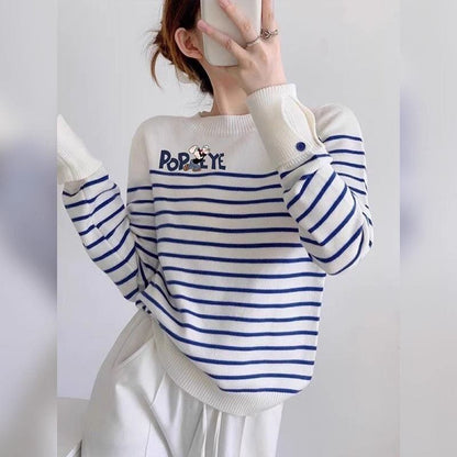 都市ファッショ デザイン オシャレ 気質アップ ストライプ柄 ニットトップスF-9661