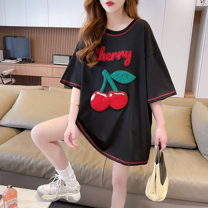 おすすめ新作 Tシャツ チェリー刺 ゆったり半袖＜F-2971＞