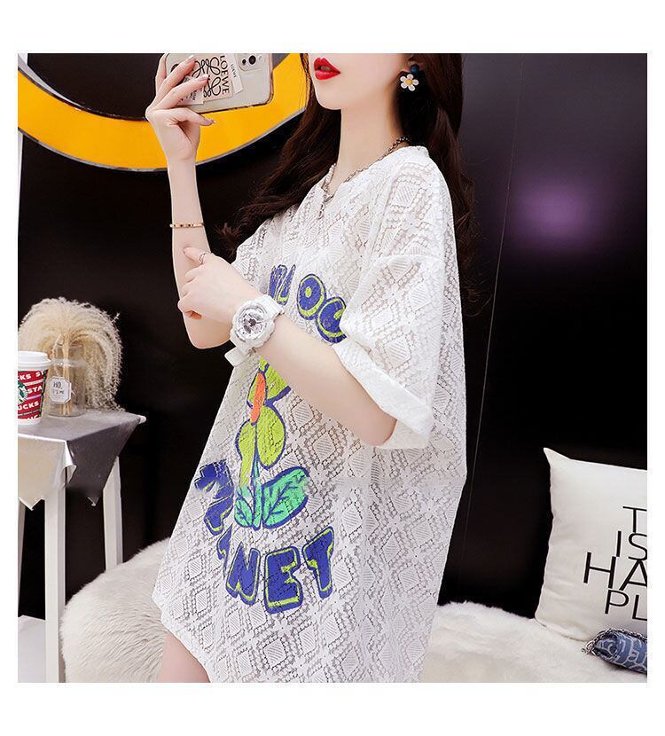 【半額！期間限定！！】新商品 切り替え 一目惚れ 透かし彫り プリント Tシャツ カットソー＜F-8523＞