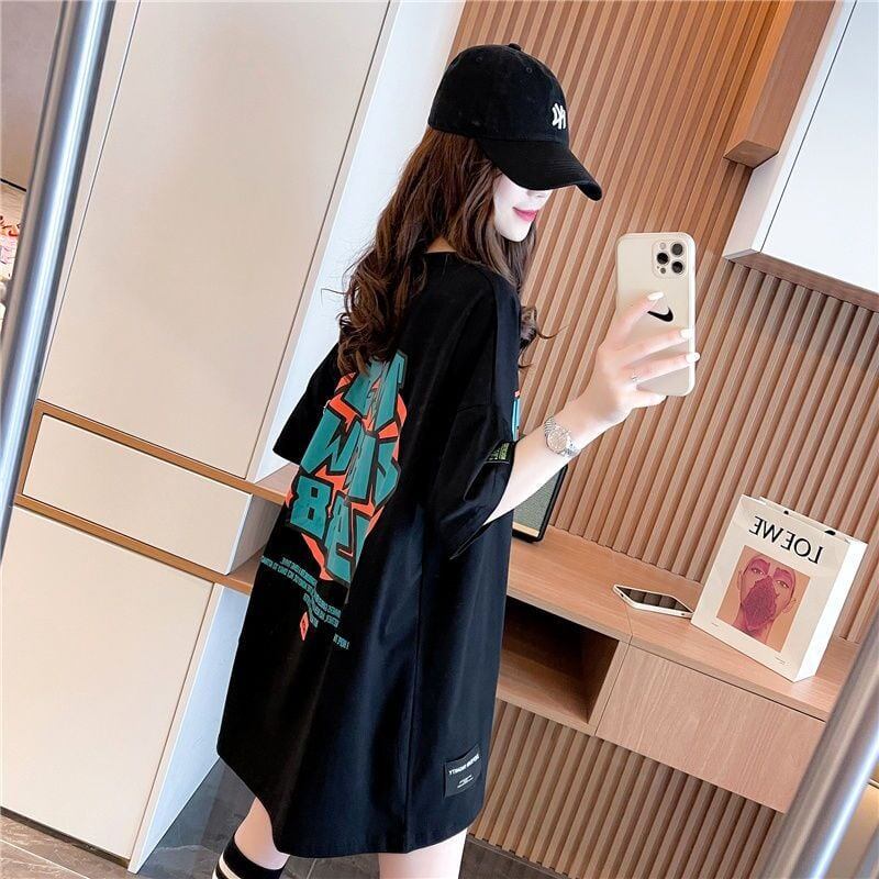 組み合わせやすい アルファベット 数字ロゴ プリントTシャツ ゆったり半袖＜F-6527＞