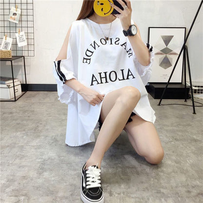 絶対欲しい ゆったり デザイン性抜群 ダブルプリント 2色半袖Tシャツ＜F-9087＞