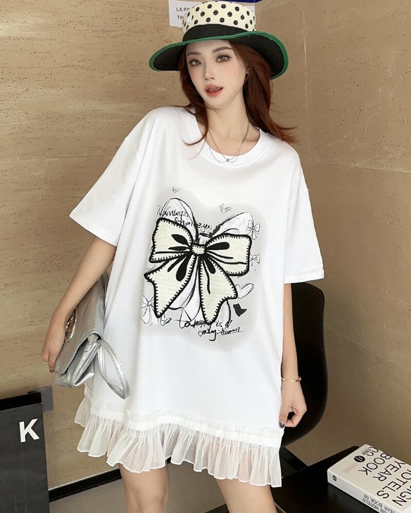 今季マストバイ プリントゆったり 切り替え 半袖Tシャツ 全4色＜F-8256＞