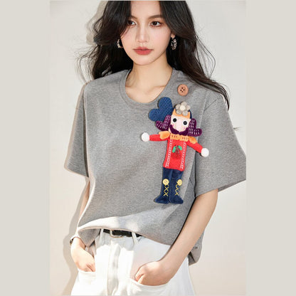 超人気 目を奪われる 流行新作 ぬいぐるみ付 半袖Tシャツ<F-9273>
