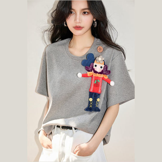 超人気 目を奪われる 流行新作 ぬいぐるみ付 半袖Tシャツ<F-9273>