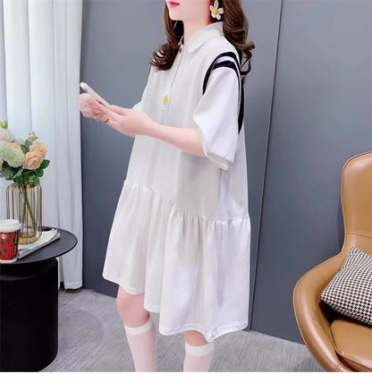 女子力アップ   韓国系 Tシャツ 二色 ゆったりワンピース ＜F-2937＞