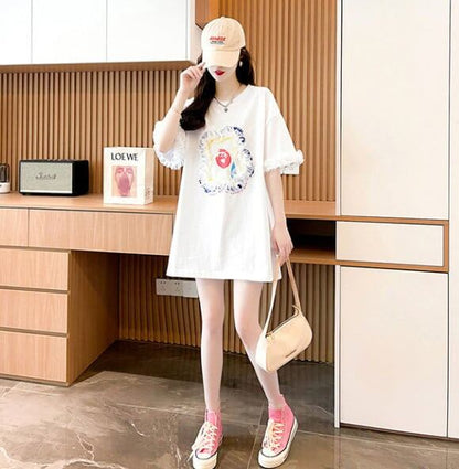 新作 好感度満載 個性的なデザイン ラウンドネック Tシャツ カットソー＜F-8405＞