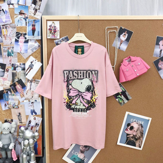 大人気アイテム プリント ゆったり Tシャツ F-13439