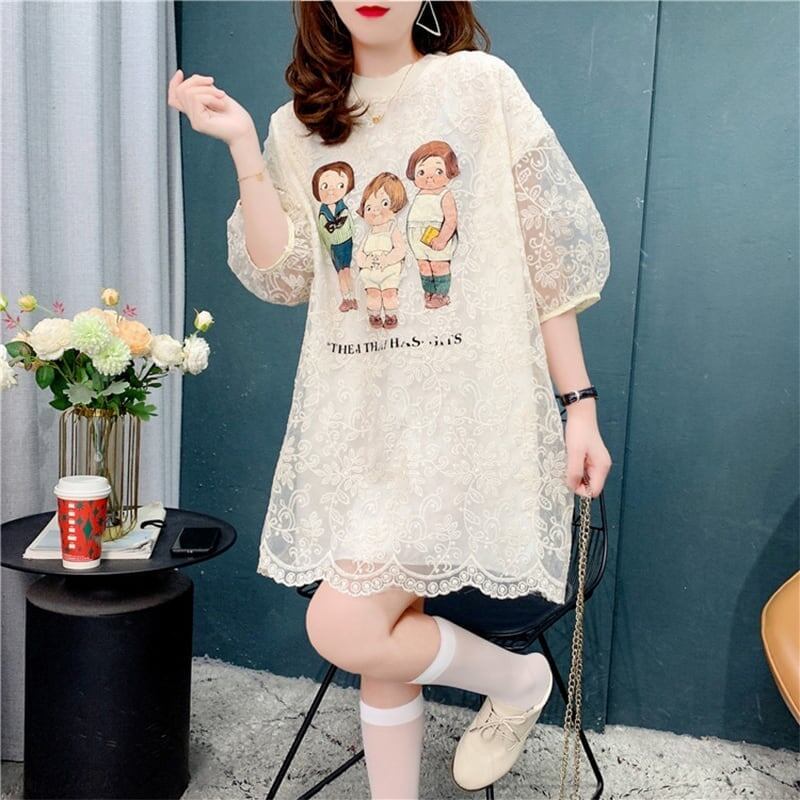 ゆったり感アップ 着心地抜群 プリント Tシャツ カットソー ワンピース＜isf-3518＞