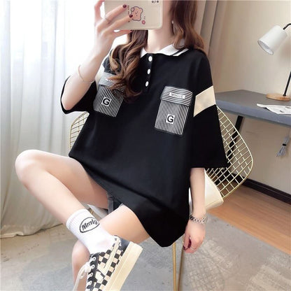 絶対流行 2色選択可 カジュアル 切り替え 半袖 Tシャツ カットソー＜F-8292＞